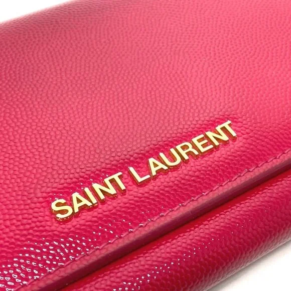 SAINT LAURENT PARIS 340839 logo Bifold Long Wallet patent Leather Pink - Picture 5 of 9